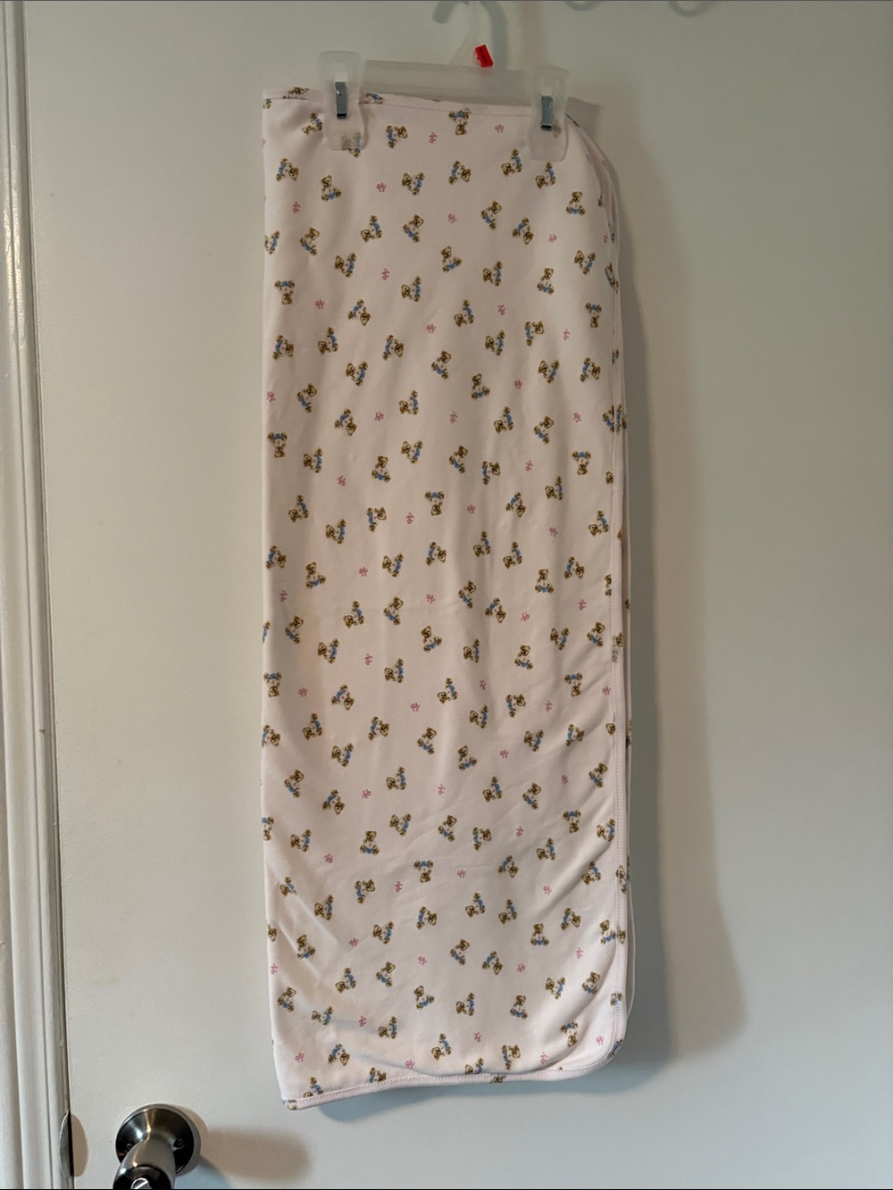 Ralph Lauren Light Pink baby blanket with teddy bear motif.